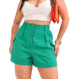 Short Linho Bolso Cargo Nas Laterais Moderno