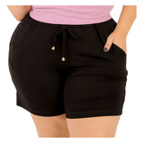 Short Malha Feminino Casual Liso Com Amarração