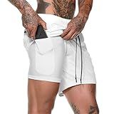 Short Masculino Esportivo 2x1 Térmico Com Compressão E Bolso Oculto Dry Fit Bermuda Para Treino Ciclismo Academia Crossfit Calção De Corrida Musculação BR Alfa G Regular Regular Branco 