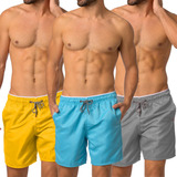 Short Masculino Tactel Grosso Kit C 3 Praia Passeio 3 Bolsos