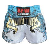 Short Muay Thai Tailandês Cetim Gold Branco celeste