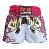 Short Muay Thai Tailandês Cetim Gold Branco pink