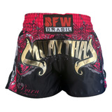 Short Muay Thai Tailandês Cetim Patch Dourado preto pink 
