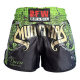Short Muay Thai Tailandês Cetim Patch Dourado preto verde 