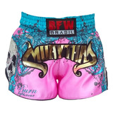 Short Muay Thai Tailandês Cetim Patch Dourado rosa 