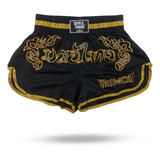 Short Muay Thai World Combat Shock Preto E Dourado
