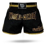 Short Muay Thai World Combat Thailand Style Retro Black Gold