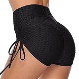 Short People Calças Femininas De Ioga De Cintura Alta Shorts Esportivos Franzidos Levantamento De Bumbum Treino Corrida Leggings Quentes Preto P