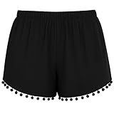 Short Plus Size Feminino Soltinho Pom Pom Verão Leve Elástico Confortável Molinho Lisa Viscolycra -Preto- G1-