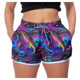 Short Praia Psicodelic Academia Caminhada Feminino Moda Surf