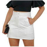 Short Saia Cintura Alta Alfaiataria Feminina Lançamento Moda
