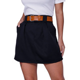 Short Saia Com Cinto Alfaiataria Zíper Lateral E Bolsos Moda