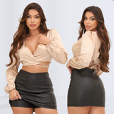 Short Saia Couro Feminino