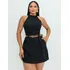 Short Saia Feminino Alfaiataria Com Cinto Couro Tendência