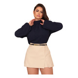 Short Saia Feminino Alfaiataria Com Cinto Sofisticado Luxo