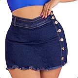 Short Saia Jeans Plus Size Feminino Cintura Alta Destroyed Levanta Bumbum Com Lycra 44 Azul 