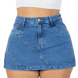 Short Saia Jeans Plus Size Feminino Levanta Bumbum Cós Alto