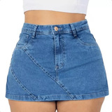 Short Saia Plus Size Jeans Feminino Cintura Alta Com Lycra