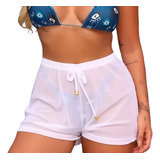 Short Saída De Praia Feminino Em Tule Elástico Charmoso