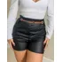 Shortinho Feminino Curto Couro Fake Com Cinto Cintura Alta