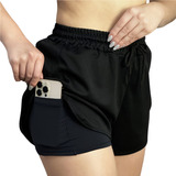 Shorts 2 Em 1 Feminino Academia Duplo Bolso Interno Treino