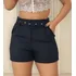 Shorts Feminino Alfaiataria Cintura Alta Cinto Bolso Lateral