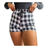 Shorts Feminino Cintura Alta Moda Xadrez Junina Confortavel