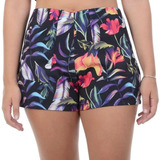 Shorts Feminino Floral Hurley Surf De Tactel Preto rosa