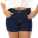 Shorts Feminino Jeans Cintura Alta Com