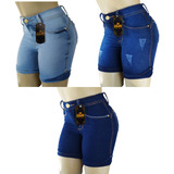 Shorts Feminino Jeans Cintura Alta Meia