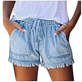 Shorts Feminino Verão Outono Jeans Franja Franzido Western Shorts Jeans Feminino 2024, Z-736 Azul Royal Claro, P