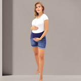 Shorts Gestante Jeans Confortável Cós Anatômico Maternidade