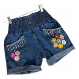 Shorts Jeans Customizado Flores Strass