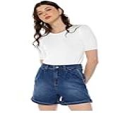 Shorts Jeans Feminino Básico Com Pregas Sob Azul Escuro Tamanho 42 Cor Azul