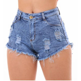 Shorts Jeans Feminino Bermuda Cintura Alta Destroyed Luxo