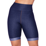 Shorts Jeans Feminino Bermuda Imita Jeans Cos Alto De Cotton