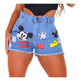 Shorts Jeans Feminino Boyfriend Silkado Mickey