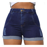 Shorts Jeans Feminino Cintura Alta Barra