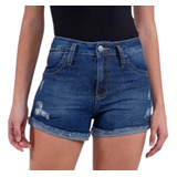 Shorts Jeans Feminino Cintura Alta Com