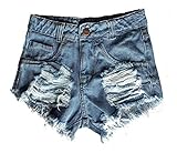 Shorts Jeans Feminino Cintura Alta Destroyed Hot Pants S02 Tamanho 42