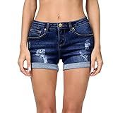 Shorts Jeans Feminino Da Hocaies Cintura Média Bainha Dobrada Shorts Jeans Para Mulheres 04 Dark Blue 8