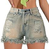 Shorts Jeans Feminino De Verão Elástico Shorts Jeans Cintura Alta Folgados Boyfriend Shorts Jeans Shorts Largos Casuais, Azul, Xxg