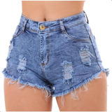 Shorts Jeans Feminino Destroyed Levanta Bumbum Com Lycra