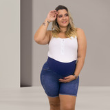 Shorts Jeans Gestante Plus Size De Cintura Alta