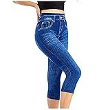 Shorts Noturnos Femininos Pacote De Leggings De Cintura Elástica Capri Alta Calça Jeans Feminina Imitação De Calça Jeans Azul GG