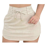 Shorts Saia Cintura Alta Linho Feminino