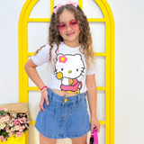 Shorts Saia Jeans Claro Menina Plissado Moda Infantil