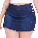 Shorts-saia Jeans Feminino Cintura Alta Desfiado Lycra