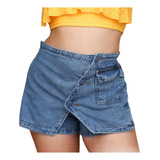 Shorts Saia Jeans Menina Juvenil Feminina Moda Blogueira