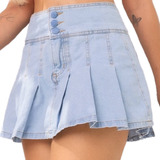 Shorts Saia Plissada Carmen Jeans Mini Feminina Algodão